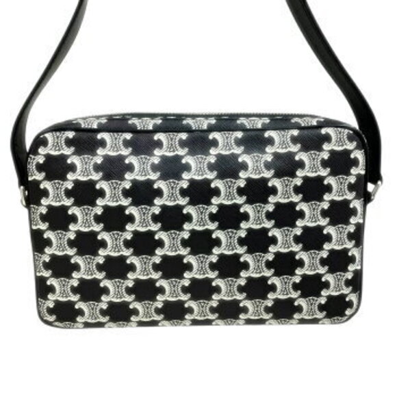 Celine Triomphe Messenger Bag Shoulder Canvas Leather Black Brown - Picture 3 of 9